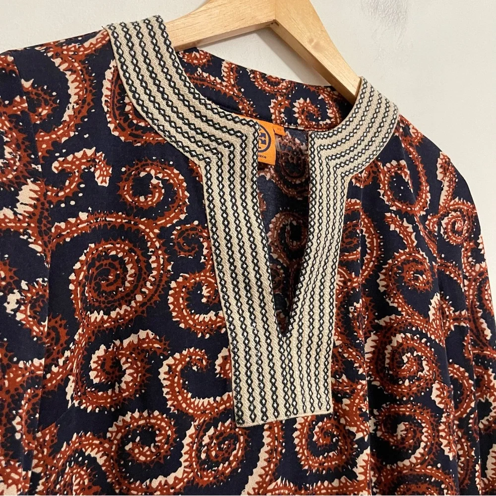 Tory Burch Silk Paisley Print Mandarin Collar Tunic Top XS